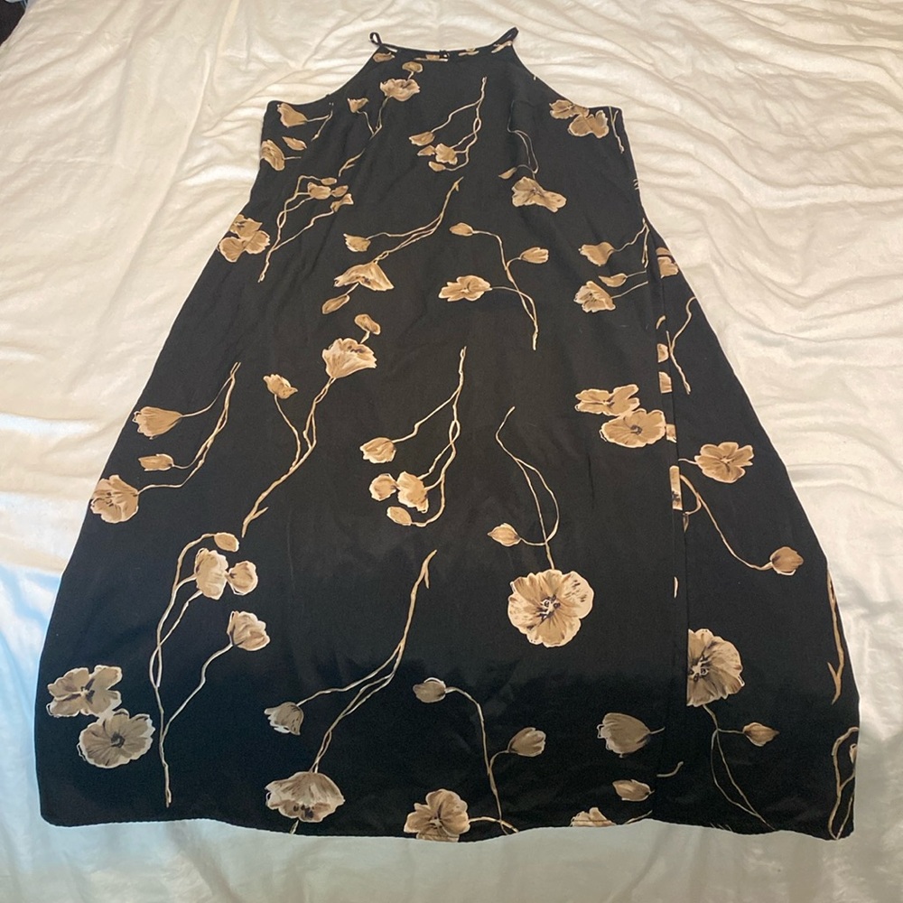 Navy Blue and Tan Vintage Floral Maxi Dress